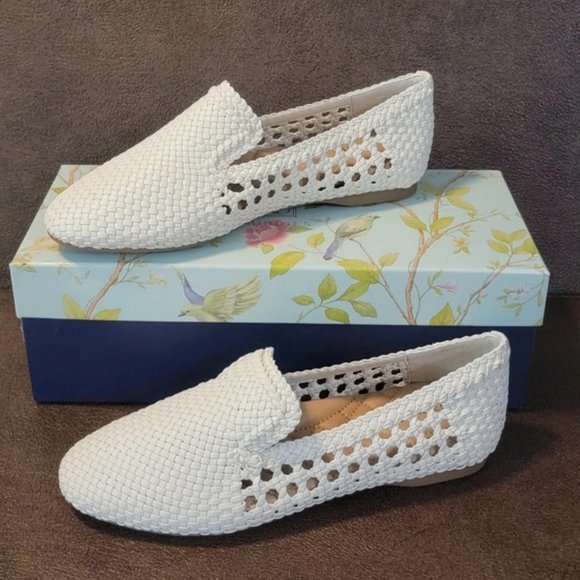 Birdies Shoes Birdies White Handwoven Vegan Leather Starling Loafer